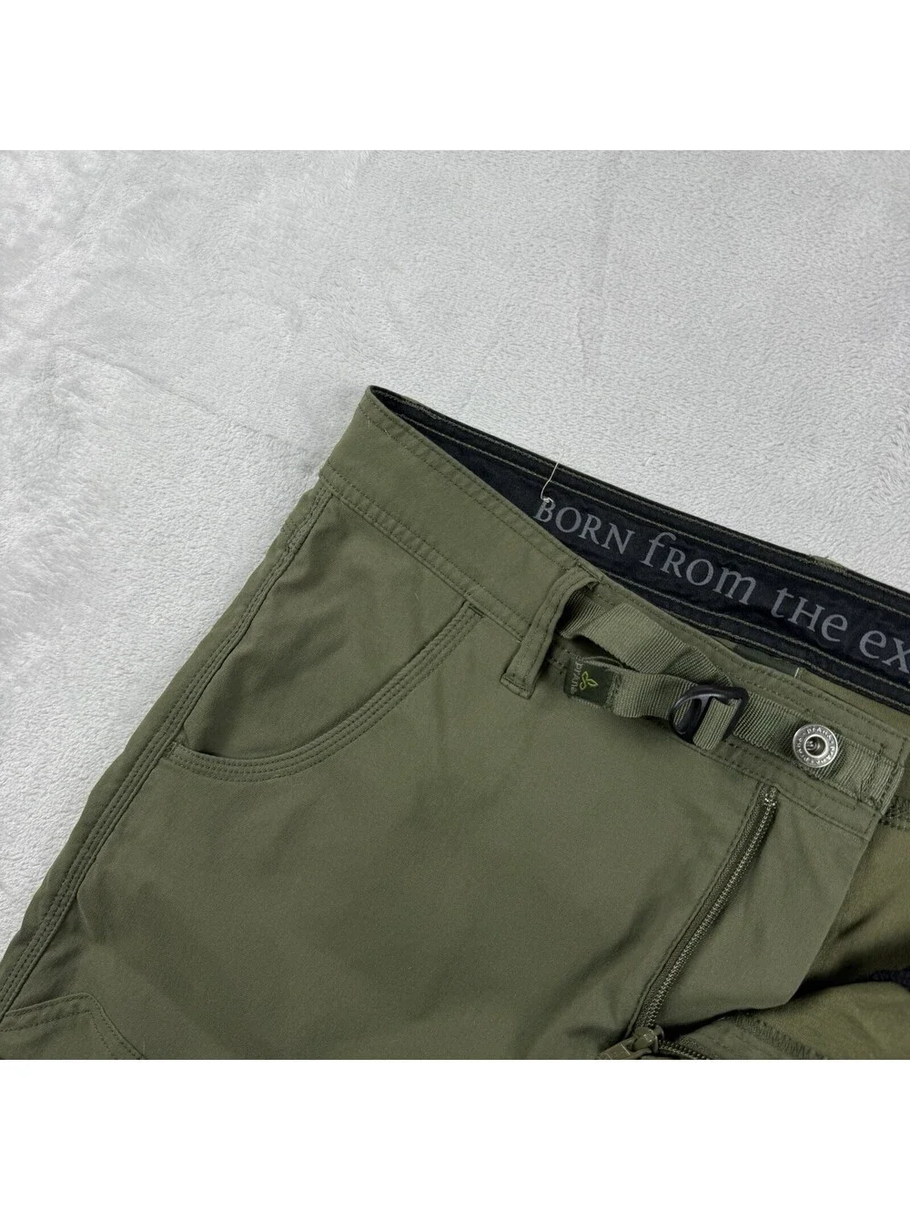 prAna Men’s Olive Rollup Cargo Hiking Pants Medium 30L Belt Hiking Gorpcore Tech
